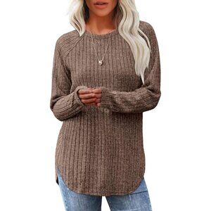 Women's Coffee Crewneck Long Sleeve Tunic Loose Sweaters Shirts Tops Clothes